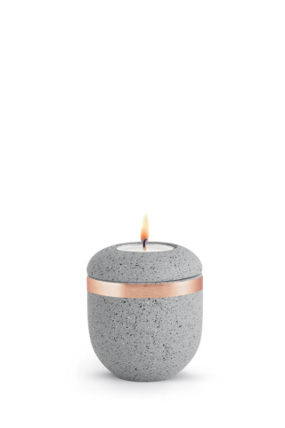 Mini Urne mit Teelicht betongrau Kupferband Rocka
