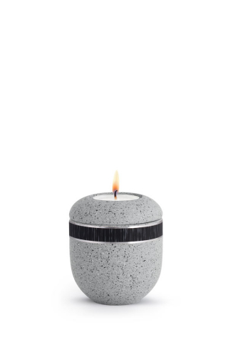 Mini Urne mit Teelicht betongrau schwarzes Band Rocka