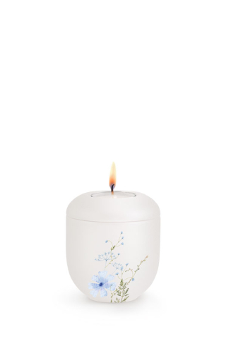 Gedenklicht Porzellan Perlmutt-Mattwei Infinity Botanique Blumenwiese blau