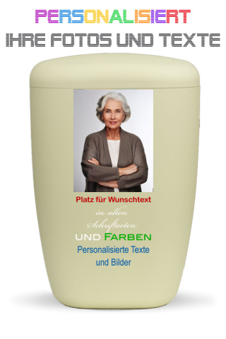 Urne beige personalisiert mit Bild und Text