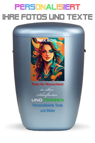 Urne Gletscherblau personalisiert mit Bild und Text