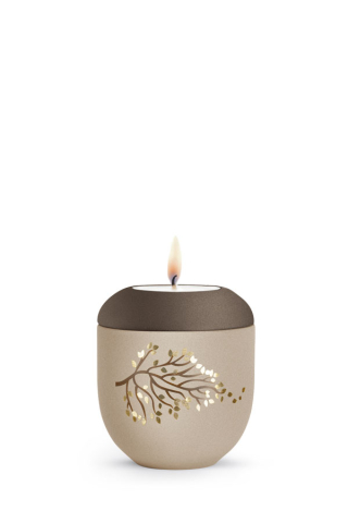 Gedenkurne La Vida Champagner-braun Blatt gold-braun