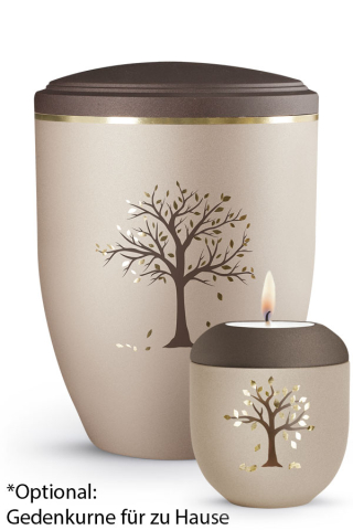 Urne La Vida Champagner brauner Deckel Baum Herbst
