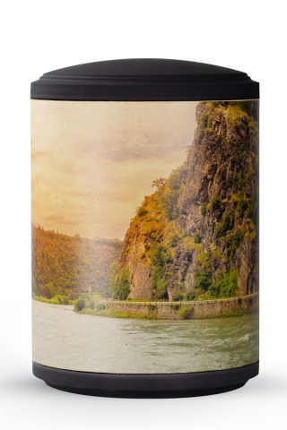 Seeurne zylindrisch Loreleyfelsen Motiv auf Pflanzenfaser