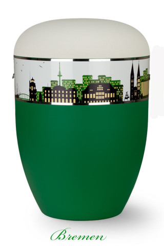 Bio-Urne Bremen gr�n wei� mit Silhouette