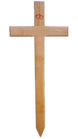 gro�es Grabkreuz Eiche natur mit Herzen