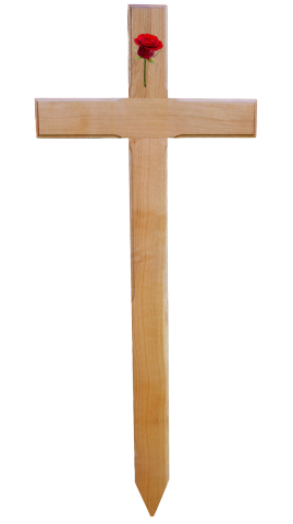 gro�es Grabkreuz Eiche natur mit Rose
