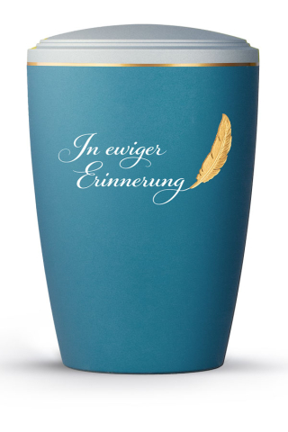 Urne Plumea Arctic T�rkis-Eisblau goldene Text-Feder