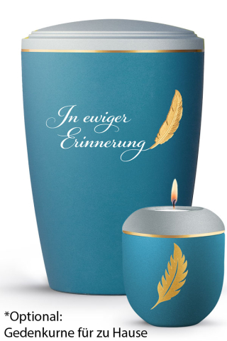 Urne Plumea Arctic T�rkis-Eisblau goldene Text-Feder