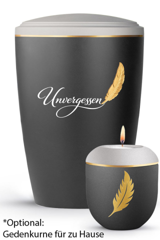 Urne Plumea Schwarz und Silbergrau goldene Text-Feder