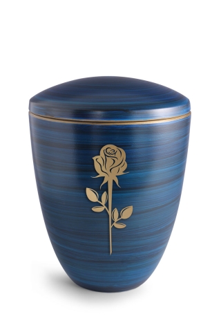 Keramikurne Pazifikblau von Hand bemalt mit mattierter Rose
