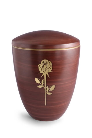 Keramikurne Kastanienbraun von Hand bemalt mit mattierter Rose