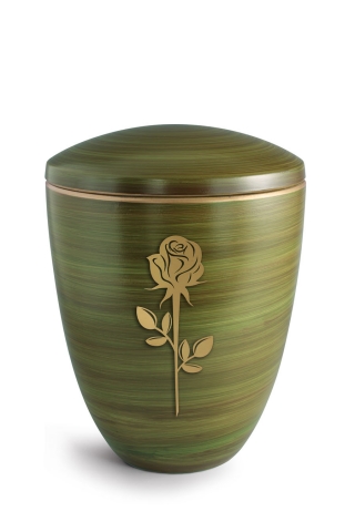 Keramikurne Schilfgrn von Hand bemalt mit mattierter Rose
