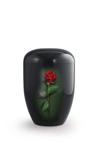 Bio Urne schwarz Klavierlack rote Rose
