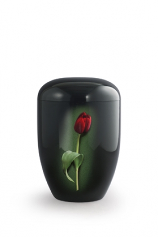 Bio Urne schwarz Klavierlack rote Tulpe