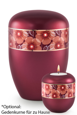 Bio Urne weinrot florales Dekor