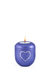 Mini Urne mit Teelicht violett Kristall Herz