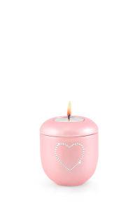 Mini Urne mit Teelicht rosa Kristall Herz