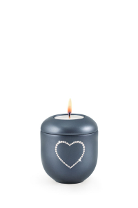 Mini Urne mit Teelicht mitternachtblau Kristall Herz