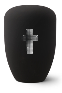 Urne schwarz matt Kreuz aus Kristallen