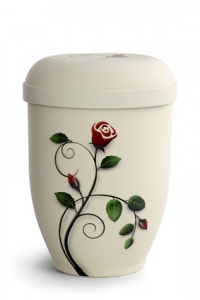 Urnen im online Shop: Naturstoffurne Crmefarbene Oberflche, Motiv Rose sofort verfgbar.