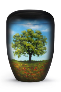 Biologische Urne Airbrush-Motiv Baum im Mohnfeld