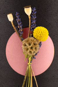 Florales Schmuckelement Mohn und Lavendel Plakette Rosgold