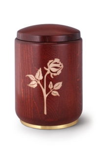 Urne aus Holz: Buche mahagonifarbig, mit Gravur Rose