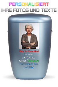 Urne Gletscherblau personalisiert mit Bild und Text