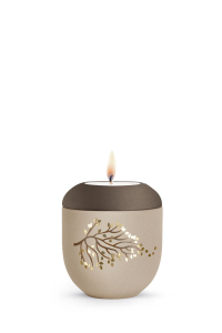 Gedenkurne La Vida Champagner-braun Blatt gold-braun