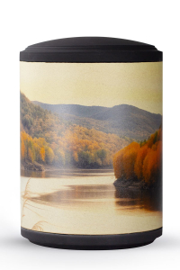 Seeurne zylindrisch Herbstufer Motiv auf Pflanzenfaser