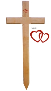 gro�es Grabkreuz Eiche natur mit Herzen