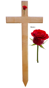 gro�es Grabkreuz Eiche natur mit Rose