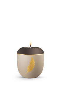 Gedenkurne Plumea Champagner-braun goldene Feder