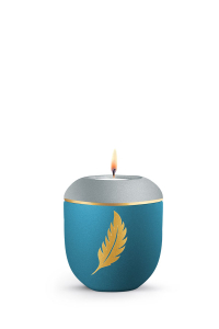 Gedenkurne Plumea Arctic T�rkis-Eisblau goldene Feder
