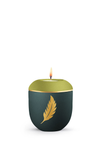 Gedenkurne Plumea Petrol und gr�n goldene Feder