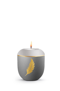 Gedenkurne Plumea Steingrau/Silbergrau goldene Feder