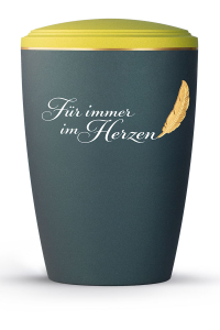 Urne Plumea Petrol und hellgr�n goldene Text-Feder