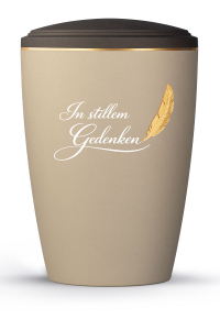 Urne Plumea Champagner und braun goldene Text-Feder