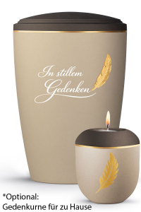 Urne Plumea Champagner und braun goldene Text-Feder