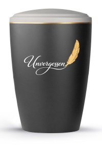 Urne Plumea Schwarz und Silbergrau goldene Text-Feder