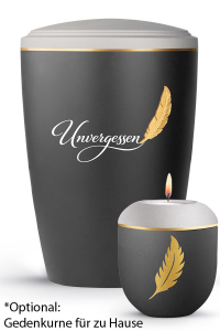 Urne Plumea Schwarz und Silbergrau goldene Text-Feder