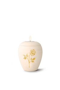 Urne mit Gedenklicht, handgemaltes Goldmotiv Rose