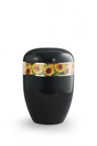 Bio Urne schwarz Sonnenblumen Motiv