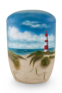 Urnen im online Shop: Urne fr Seebestattung mit Airbrushmotiv Leuchtturm sofort verfgbar.