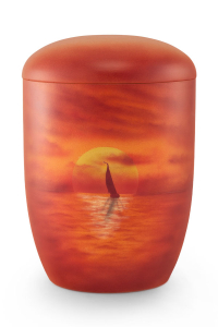 Urnen im online Shop: Urne für Seebestattung mit Airbrushmotiv Sonnenuntergang sofort verfügbar.