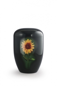 Urnen im online Shop: Urne schwarz Klavierlack Sonnenblume sofort verfgbar.